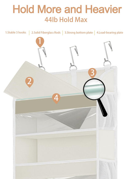 TAHAVICE Baby Over Door Storage with 5 Pockets, 2 Pack - Back of Door Storage for Bedroom, Bathroom, Nursery, Baby Essentials for Newborn (Beige)
