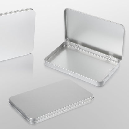 2 Pack Rectangular Metal Tin Box with Lid Metal Tins With Hinged Lid Portable Empty Box Container Storage Small Silver Storage Tin Case for