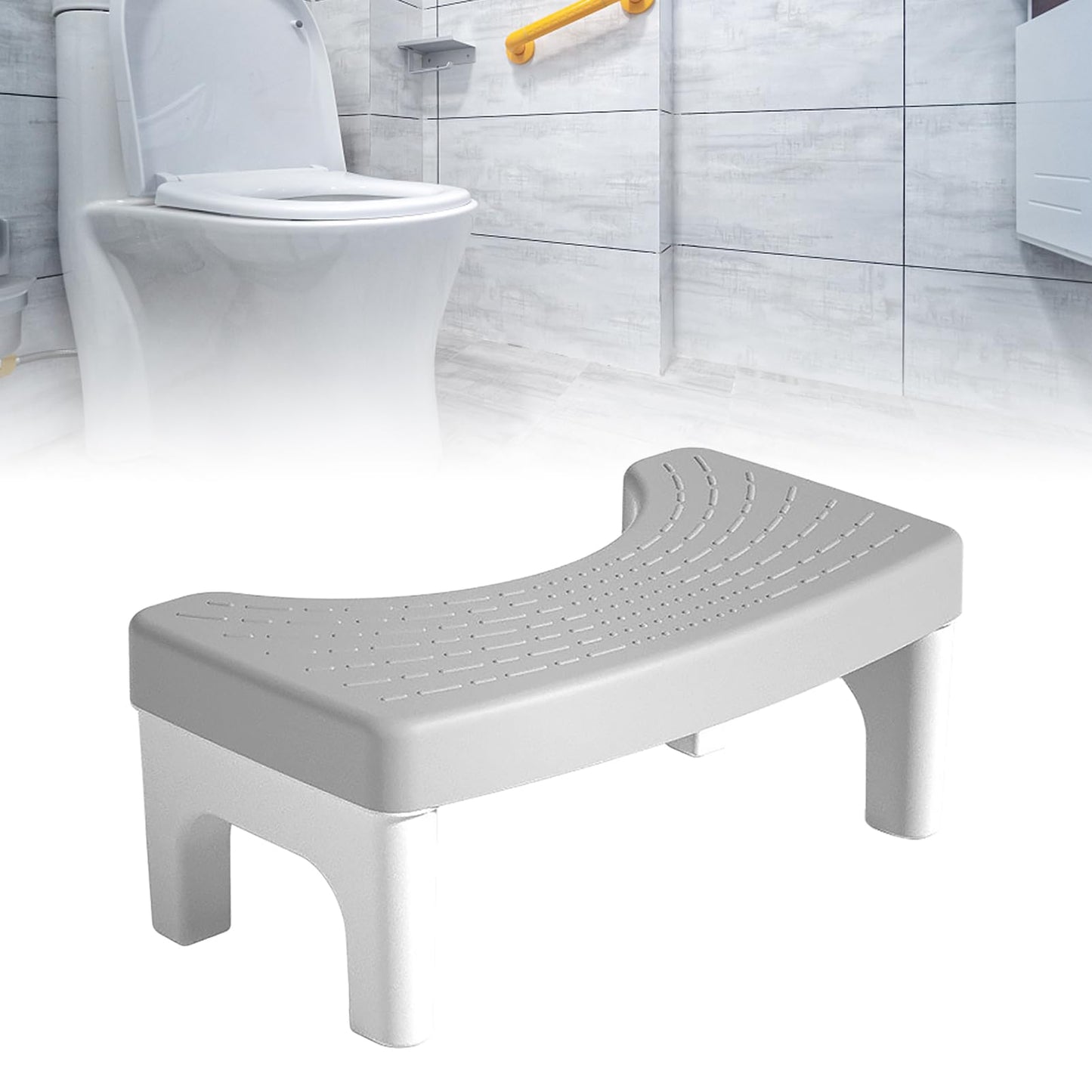 Fdit Toilet Stool for Adults & Kids, Non Slip Bathroom Squat Stool Poop Stool, Lightweight PP Foot Stool Potty Stool for Constipation Relief (Grey)