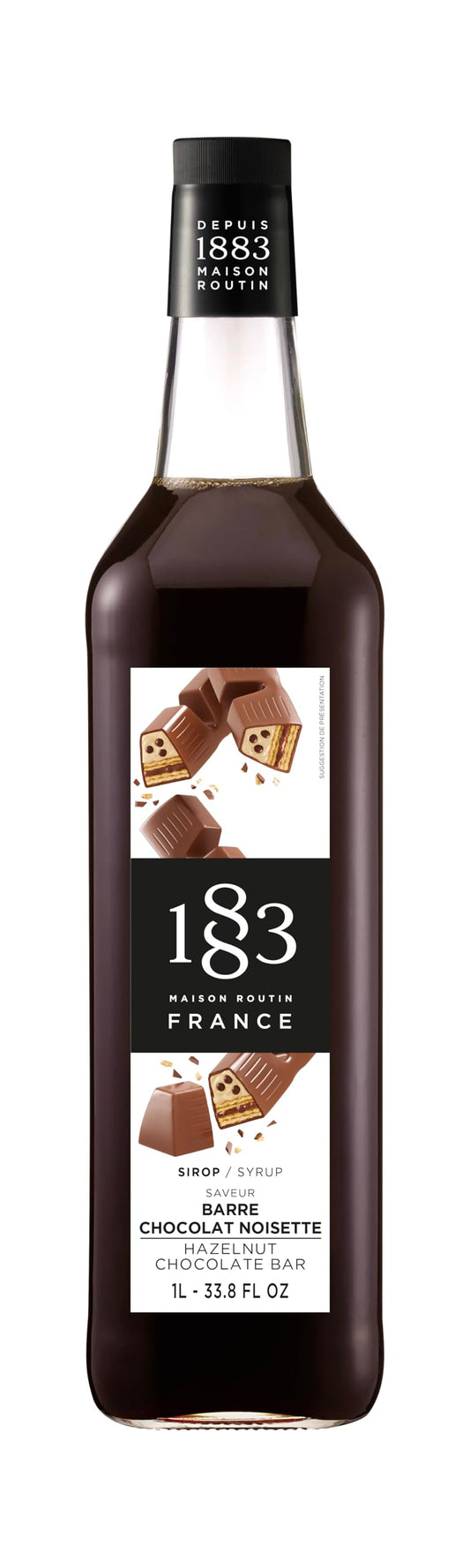 1883 Maison Routin Chocolate Hazelnut Bar Syrup ? Gourmet Cocoa & Hazelnut Syrup for Coffee, Hot Chocolate & Desserts, 1L Glass Bottle