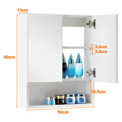 TUKAILAi 2 Door Bathroom Mirror Cabinet with Open Shelf, Wall Mounted