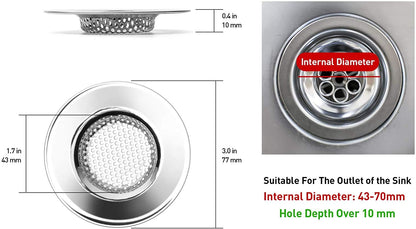 Qinglele 2pcs Kitchen Bathroom Sink Strainer, Stainless Steel Drain Filter, Thicker, Outer Diameter 3 Inch/77mm (Small Size)