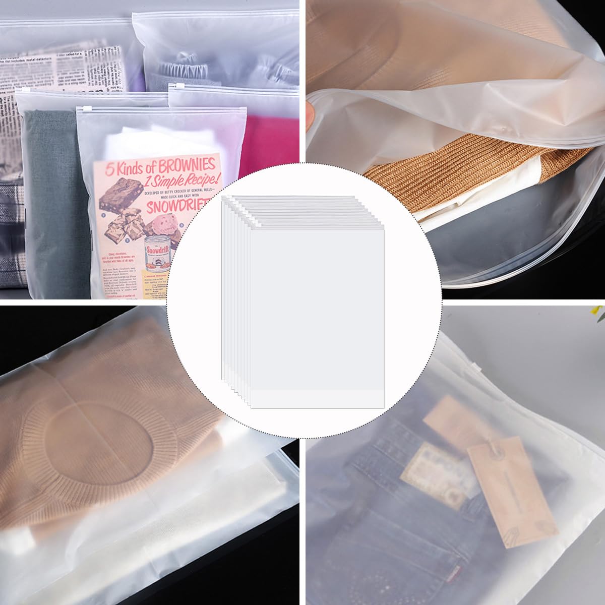 OctBird 40 PCS 50x40CM Frosted Concave Zip Pouches,Resealable Large Ziplock Bags - Packing & Organiser Bags for Clothes, Travel & Storage