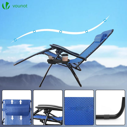 VOUNOT? Zero Gravity Chair, Deck Folding Recliner Sun Loungers Outdoor Chair with Cup and Phone Holder, Blue