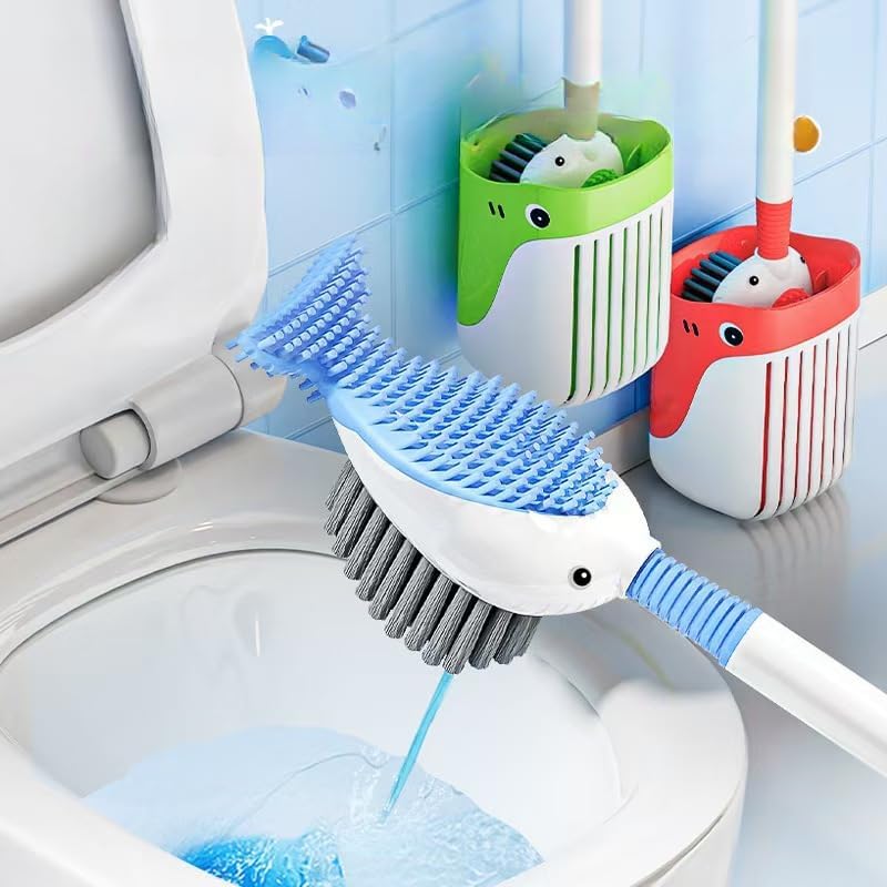 Silicone Toilet Brushes & Holders, Liquid filled toilet brush, 2-in-1 spray and brush, Suction Cup Base