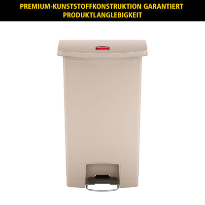 Rubbermaid Commercial Products Slim Jim Step-on Resin Front Step Waste Receptacle Bin 30 Litre Beige 1883456