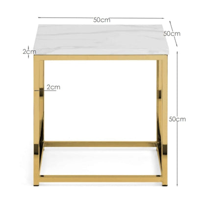 Julian Bowen Scala End Table, White Marble Effect & Gold - H50 x W50cm