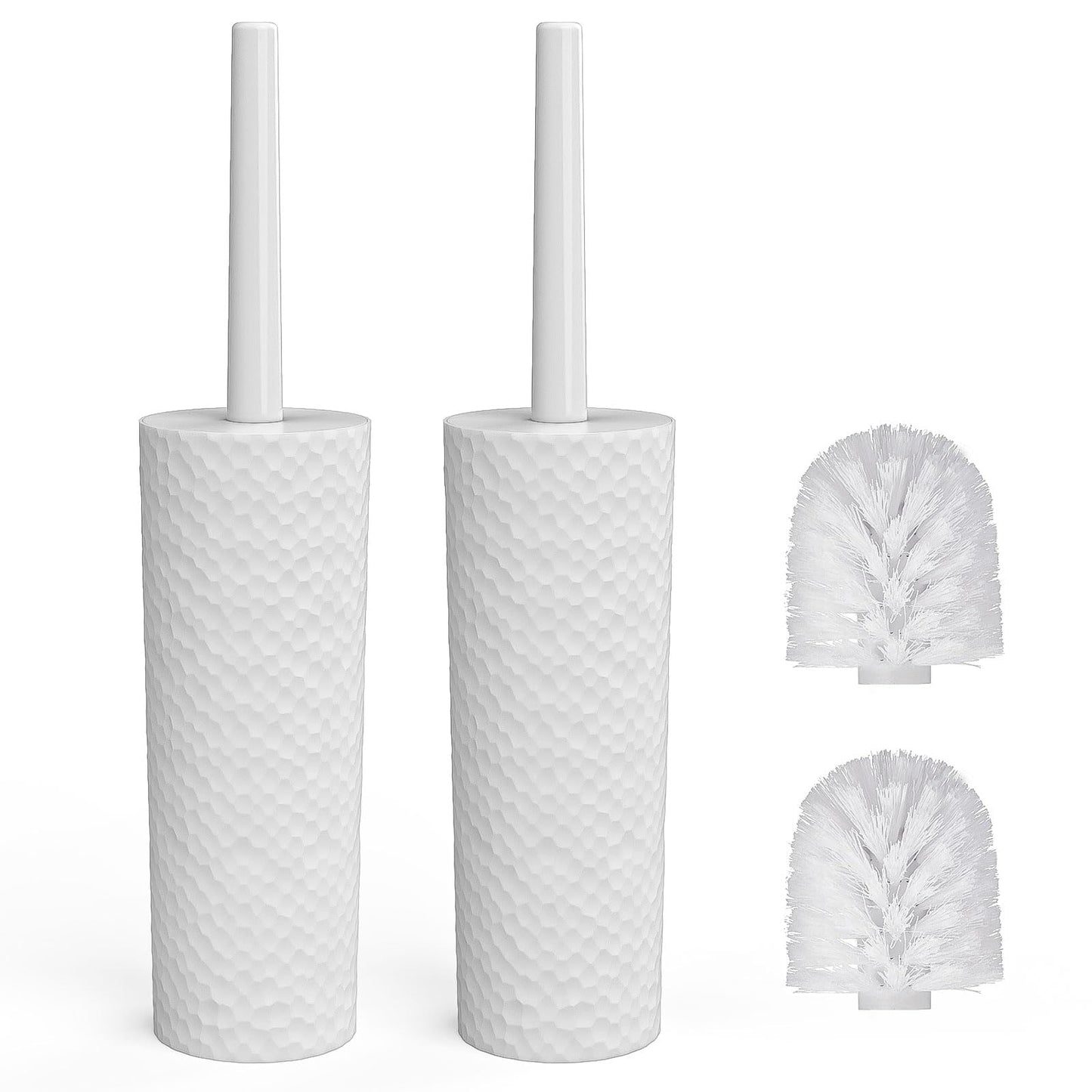Toilet Brush, 2 Pack Toilet Brushes & Holders Sets with Plastic Handle and Soft Flexible Bristles, 4 Toilet Brush Heads for Bathroom Toilet-Ergonomic,