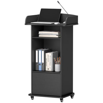 Suuiwau Portable Podium Stand with Adjustable Shelf & Lockable Wheels