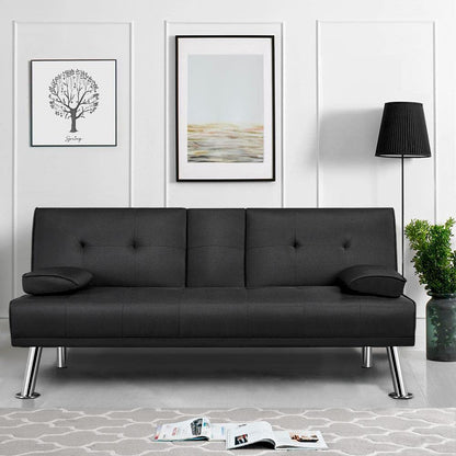 Yaheetech Black 3-in-1 Convertible Sofa Bed with Cup Holder Adjustable Back
