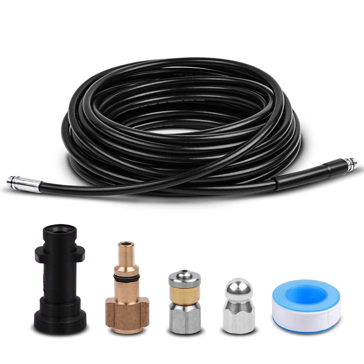 Fai Top 15 m Drain Cleaning Hose, Pressure Washer Drain Hose Cleaning Kit with Jet Nozzle and Rotary Jet Nozzle for Karcher K2-K7 Series and Lavor