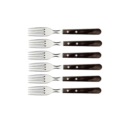 Tramontina Steak Forks, 6 Piece Jumbo Fork Cutlery Set with Wooden Handles, ?Camping, Kitchen, Rustic, Dishwasher Safe, 29899167