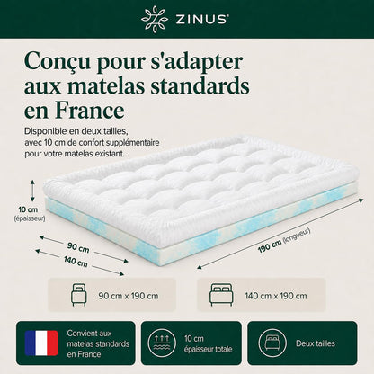 Zinus Bamboo Mattress Toppe Topper, Polyester, White, 190 x 90 cm