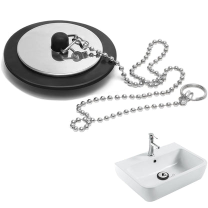 2 Pack Sink Plug, 43mm Universal Bath Plug with 40cm Stainless Steel Chain, Rubber Drain Stopper for Bathroom Kitchen Laundry Sink