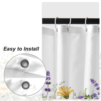 Bovlleetd Purple Lavender Small Shower Curtain Spring Botanical Watercolor Rustic Flowers Plant Shower Curtain for Bathroom Waterproof Fabric Bathtub