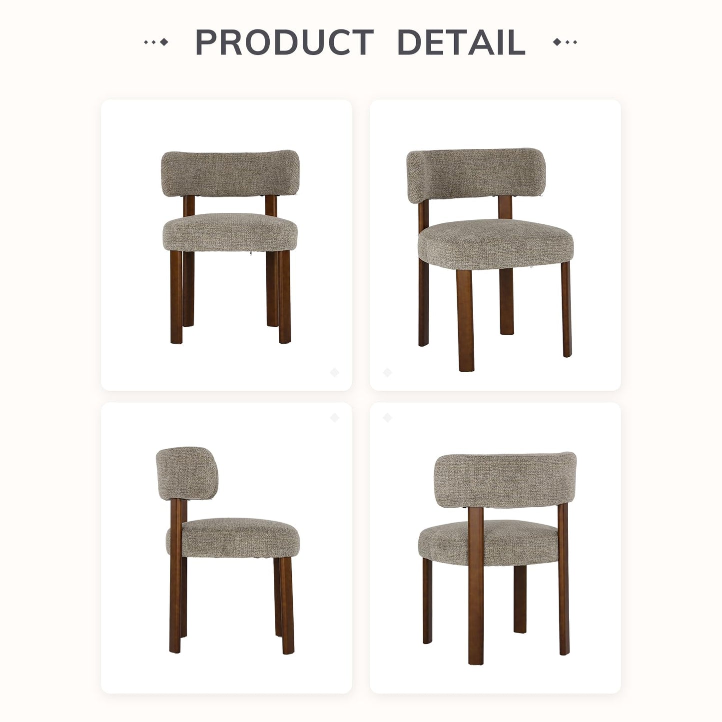 COLAMY Wooden Dining Chairs Set of 6, Fabric Chairs for Dining Room with Open Curved Backrest and Thick Seat Cushion