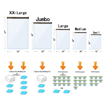 Vacuum Storage Bags (12 x Jumbo), Space Saver Sealer Compression Bags for Blankets, Comforters, Pillows, Clothes Storage