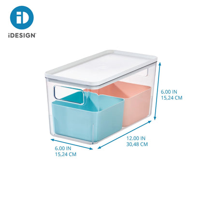 iDesign Storage Box with 2 Dividers, Storage Box with Lid, Versatile Kitchen Storage or Bathroom Organiser, Made of Recycled Plastic, Multicoloured