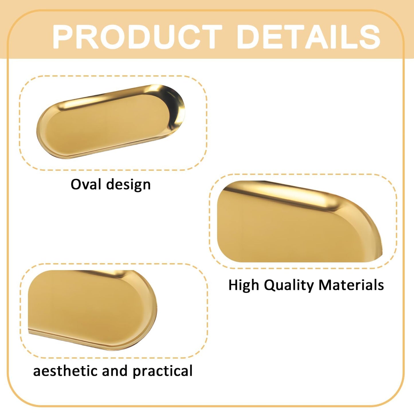 4 PCS Gold Trays Decorative, Perfume Tray Small Accessory Oval Jewellery Trays Gold Plate for Decoration