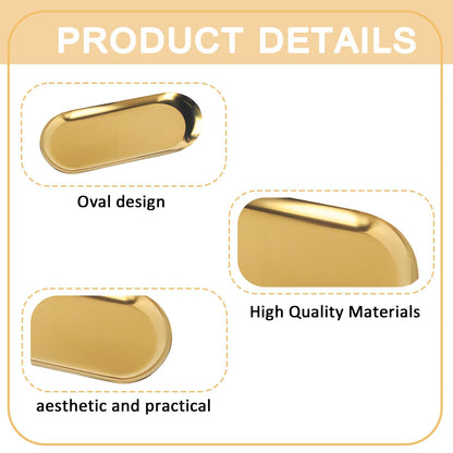 4 PCS Gold Trays Decorative, Perfume Tray Small Accessory Oval Jewellery Trays Gold Plate for Decoration