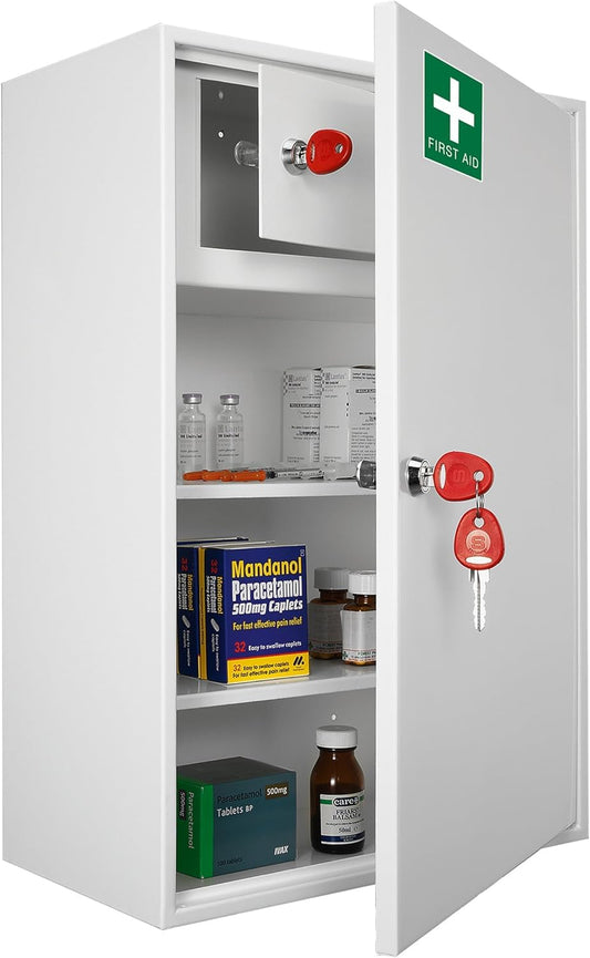 Safe Industrial Medical Cabinet - Medication Cabinet Key Lock Safe with Shelves, Medication Cabinet Wall Mounted - 20.5D x 38W x 55H centimetres