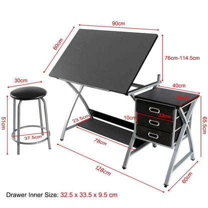 Yaheetech Drafting Table Tiltable Desktop Height Adjustable Art Metal Black