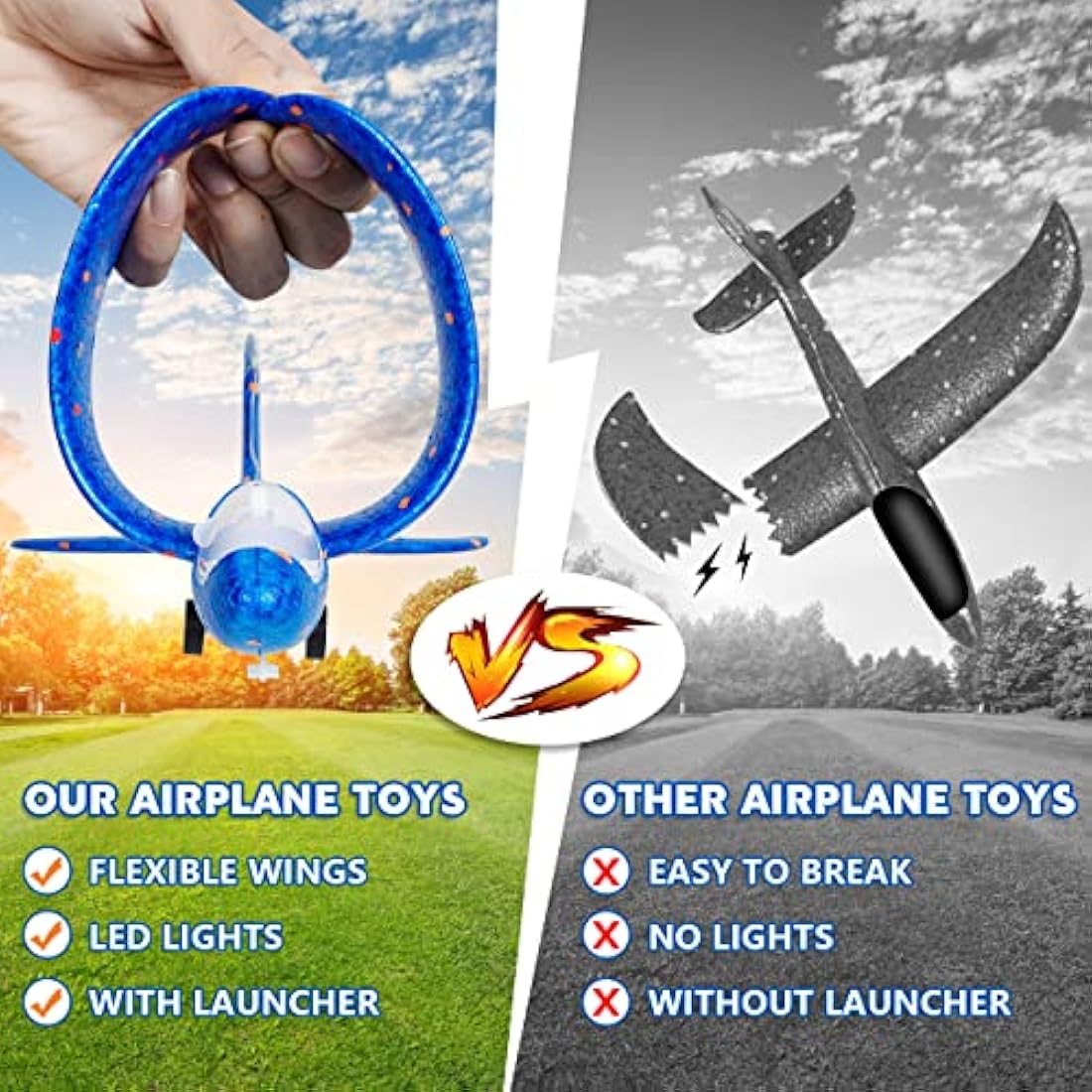 Winstico Boys Toys Age 4 5 6 7 8 9 Year Old Boy Gifts, Airplane Launcher Toy with 3 Pack Foam Glider Planes, Outdoor Garden Toys Birthday Present Gift for Kids Age 3 4 5 6 7 8 9 Year Old Boys