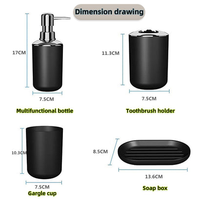 Hosoncovy 4 Pieces Bathroom Accessory Set with Soap Dispenser, Bathroom Cup, Soap Dish ，Toothbrush and Toothpaste Holder (Black)