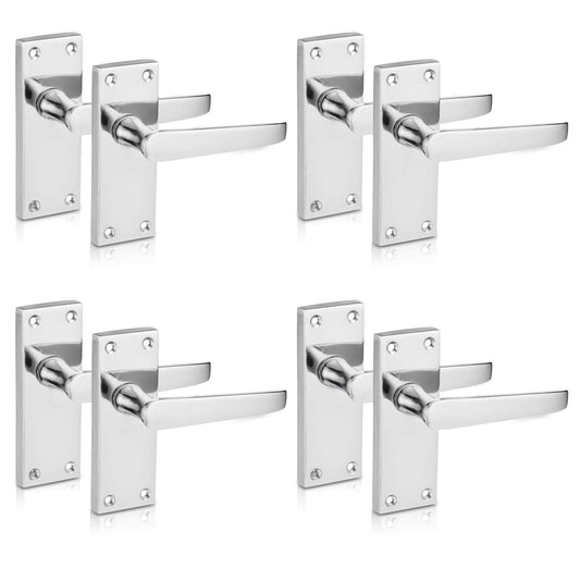 XFORT? Lever Latch Flat Polished Chrome Door Handles, Elegant Door Handle Set for Wooden Doors, Classic Victorian Straight Design, Ideal for All Types