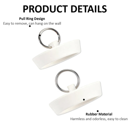 2 Pack Rubber Bath Plug, Universal 1-3/4"(41.8-47.5 mm) and 1-3/8" (34.5-40 mm) White Bathroom Sink Drain Tub Stoppers with Hanging Ring for Bathtub