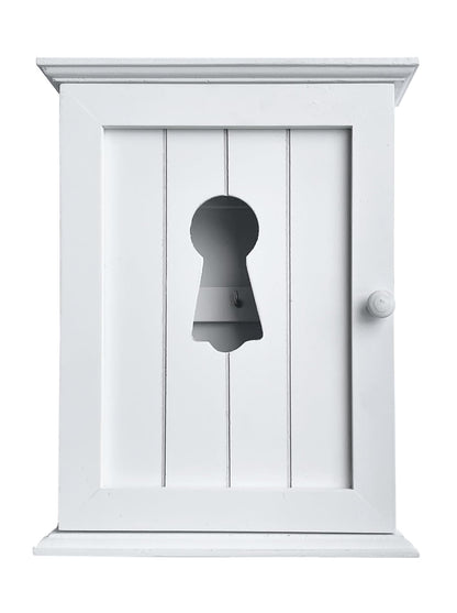 GreyZouq Wooden Key Cabinet Wall Mounted, Keyhole Window Design, Key Holder for Wall with 6 Hooks, Decorative Key Organiser, Magnetic Door Closure
