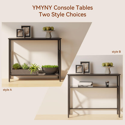 YMYNY Console Table Narrow Sofa Table with Shelves Black HST007B
