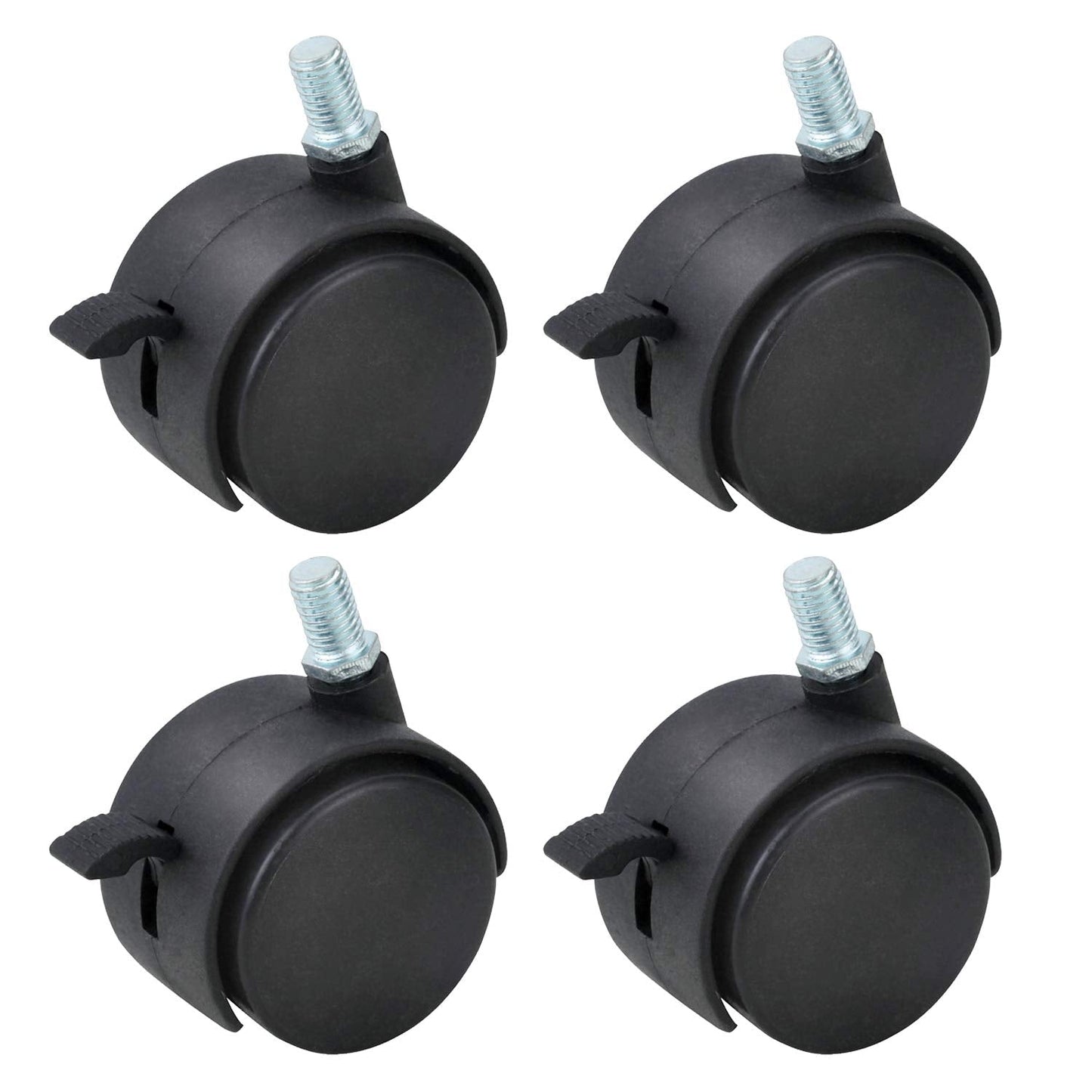 GOZOLA 4 Pack 50mm/2 Inch Nylon Plastic Replacement Caster Swivel Furniture Wheels Floor Protecting Office Chair Swivel Caster Threaded Stem 5/16"