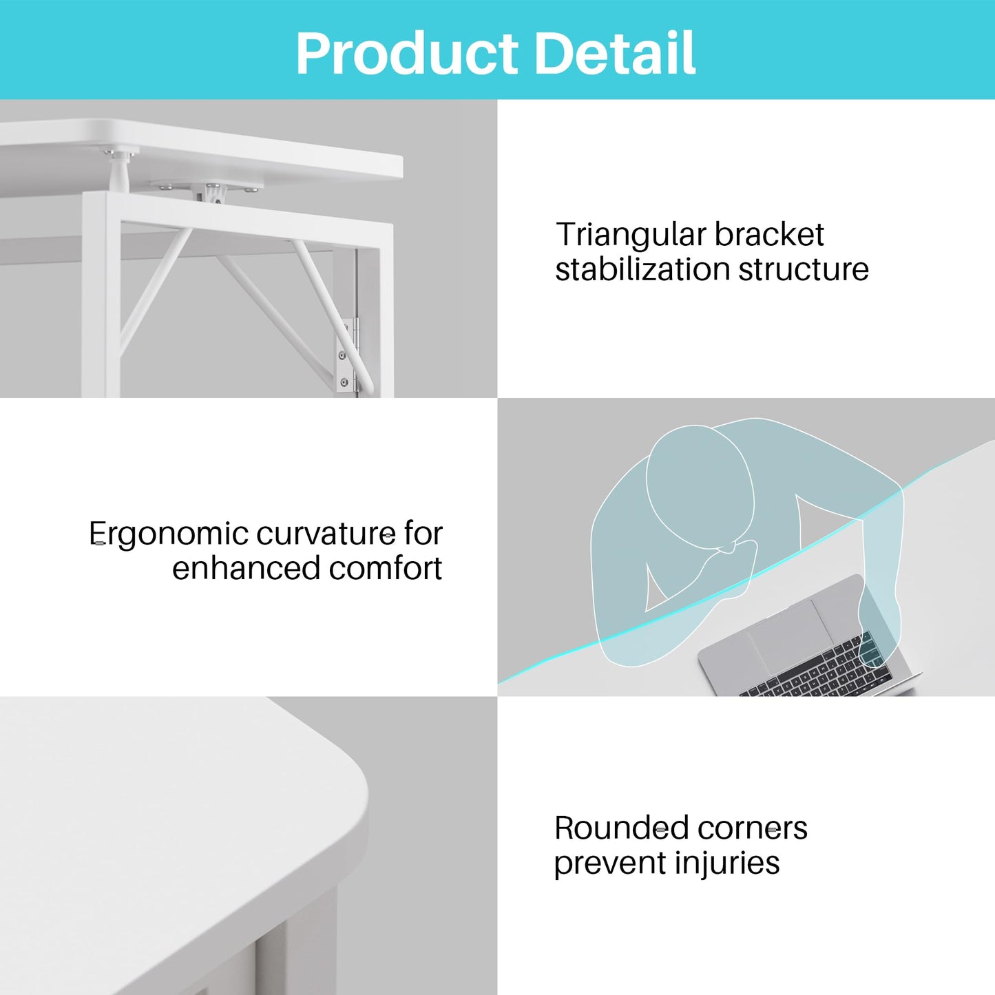 JOYMOOP White Folding Desk - 120 x 57 cm, No Assembly Large Size Foldable Desk for Home, Office, Wooden Top Folding Computer Desk for Working