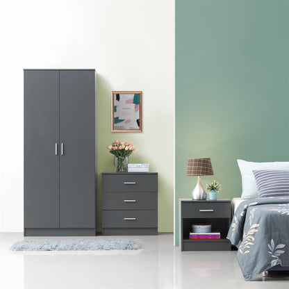 Timber Art Design UK Rio Costa Bedside Cabinet Home Office Bedroom Furniture Aesthetic Nightstand Table 1 Drawer with Metal Handle, Dark Grey