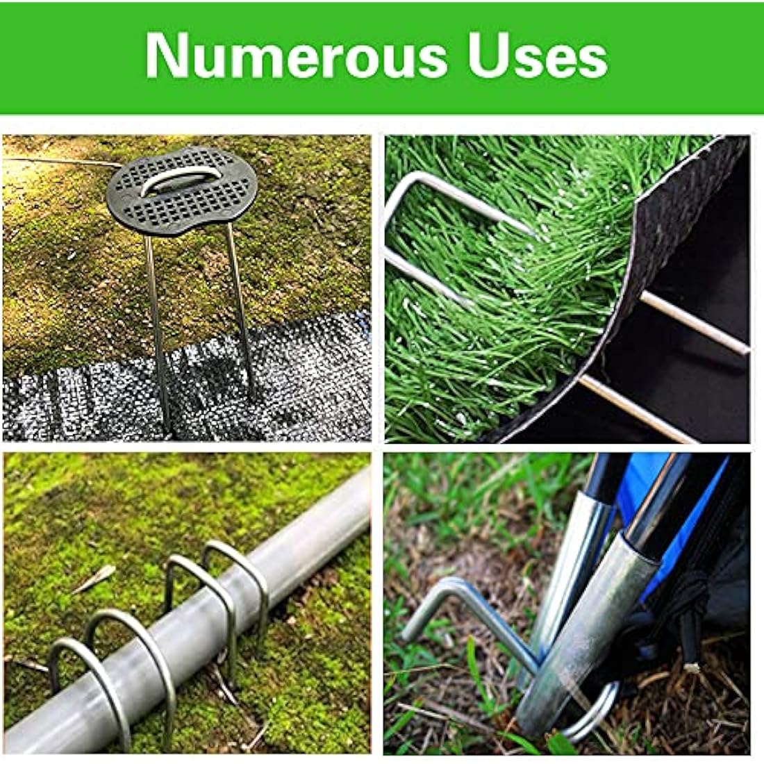 Bakulyor 50 Weed Control Membrane Pegs + 50 Buffer Washer, 6"/150mm Weed Mat Metal Garden Landscape Staples Artificial Grass Pins Ground Cover Mossing Fabric Artificial Barrier Pegs Accessories