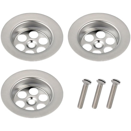 Bathtub Drain Cover - TRACOMPAN 3 Pack Stainless Steel Silver Bath Overflow Plug Replacement with Screws, Durable Drain Cover for Bathtubs