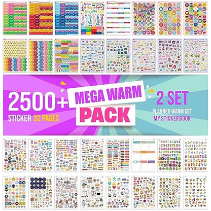 colortouch Sticker Set - 2500+ Pcs Monthly, Weekly, Daily Stickers - 32 Sheets Journal Sitckers Album for Planner, Organizer, Calendar, Album, Journal, Daily, Notebook, Bullet Journal, Homework