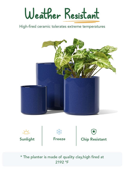 LE TAUCI 15+20+25 cm Plant Pots Set, Ceramic Planters for Indoor Plants, Mid-Century Modern Flower Planter Pots with Drainage Hole and Plug, Cylinder