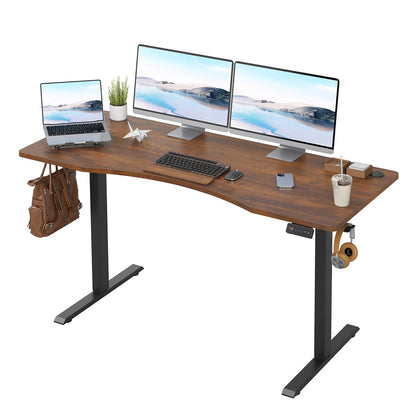 Farini U-Shaped Ergonomic Electric Standing Desk, 140x60cm, Height Adjustable Sit to Stand Desk with Memory Keypad & Headphone Hook for Home and
