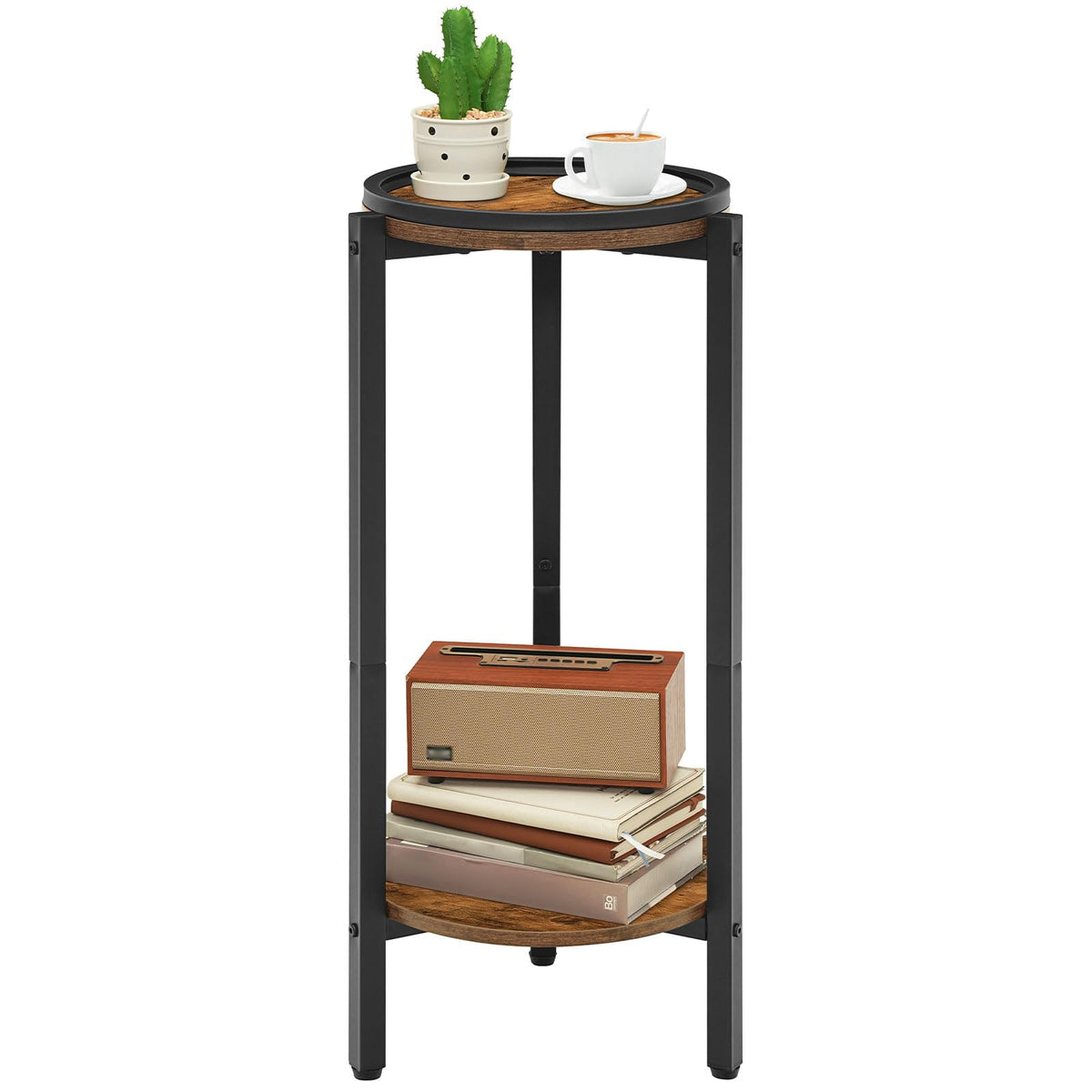 HOOBRO Tall Round Side Table, 2-Tier Sofa Table, Small Bedside Table Telephone Table, Wooden Accent Coffee Table Small Table for Living Room, Hallway
