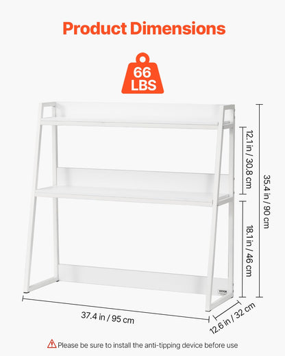 VEVOR Desktop Bookshelf, 2-Tier Desktop Storage Organizer, 37.4" x 12.6" x 35.4" Office Desk Storage Rack Display Shelf