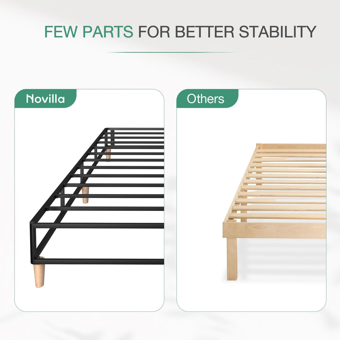 Novilla 35cm Single Metal Platform Bed Frame, 3FT Mattress Foundation With Fabric Cover, Metal Slat Support, Solid Wooden Support Legs, Easy Assembly
