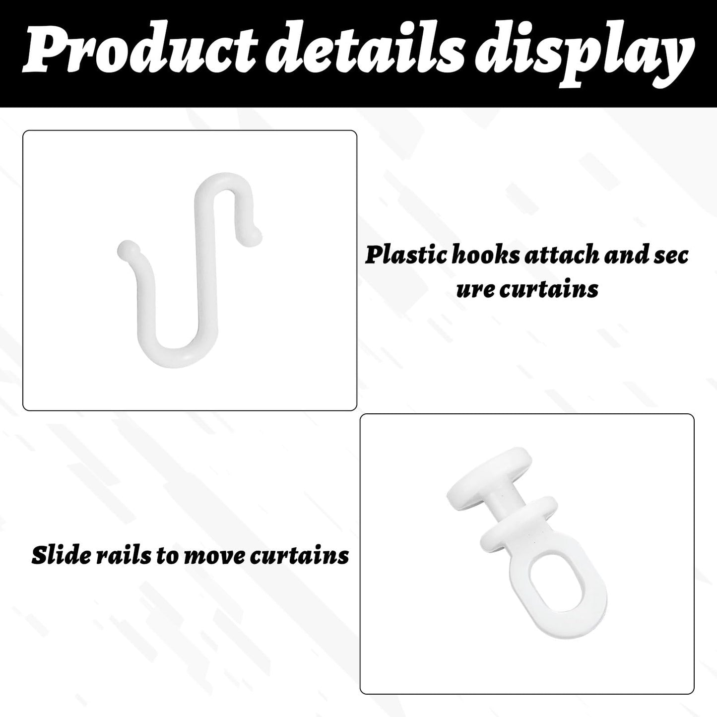 48PCS Curtain Glider Hooks Set,S-Shaped Flexible Shower Curtain Hooks,Quiet Plastic Flexible White Hooks and Gliders,Easy Install Track Rollers,for