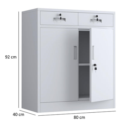 JINGUR Metal Storage Cupboard with Locking Doors and 2 Drawers (White)