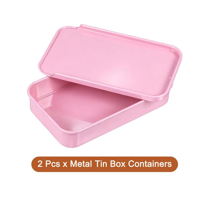 sourcing map 2 Pcs Metal Tin Box Container, 3.1x2x0.6 Inch Slide Top Tin Containers Empty Rectangular Storage Box Portable Mini Tin Case for Candy