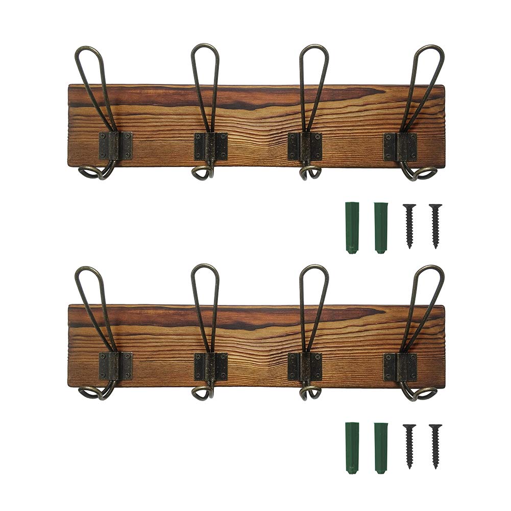 KOLYMAX Rustic Coat Rack Wall Mounted, Solid Wooden Coat Hook Rack with 8 Hooks Perfect Touch for Your Entryway, Mudroom, Kitchen, Bathroom and More