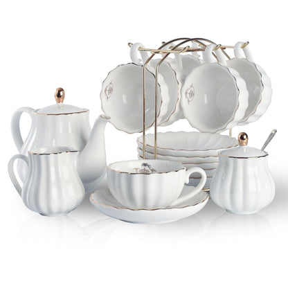 Sweejar Home Porcelain Tea Set Royal Family 225 ml to Cups and Saucers with Teapot Milk Ceramic Tea Cups (White)