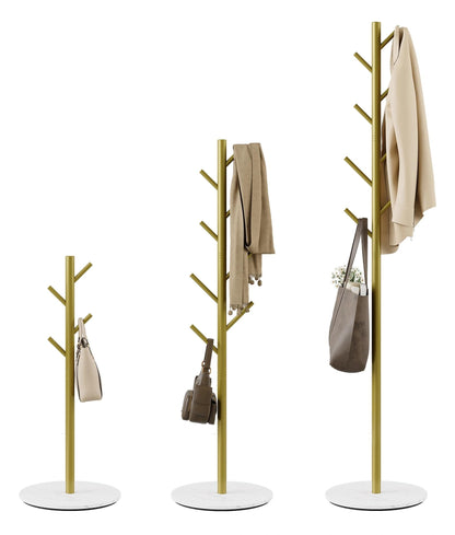 Tujurich Coat Rack with 8 Hooks, 3 Adjustable Heights, Modern Hall Tree, Sturdy Metal Coat Stand with Sintered Stone Base, for Hallway