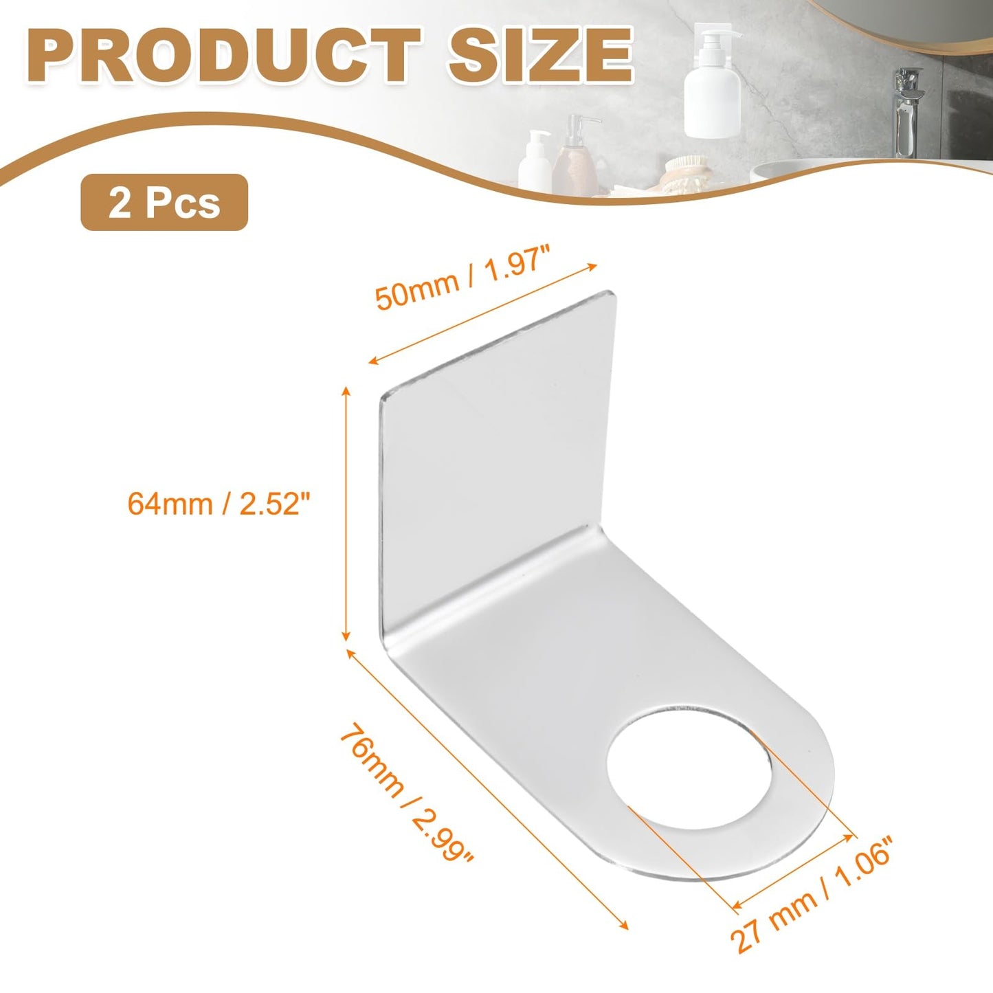 sourcing map 2 Pcs Shower Shampoo Bottle Holder, 1.1 Inch Adhesive Soap Bottle Dispenser Holder Wall Mount